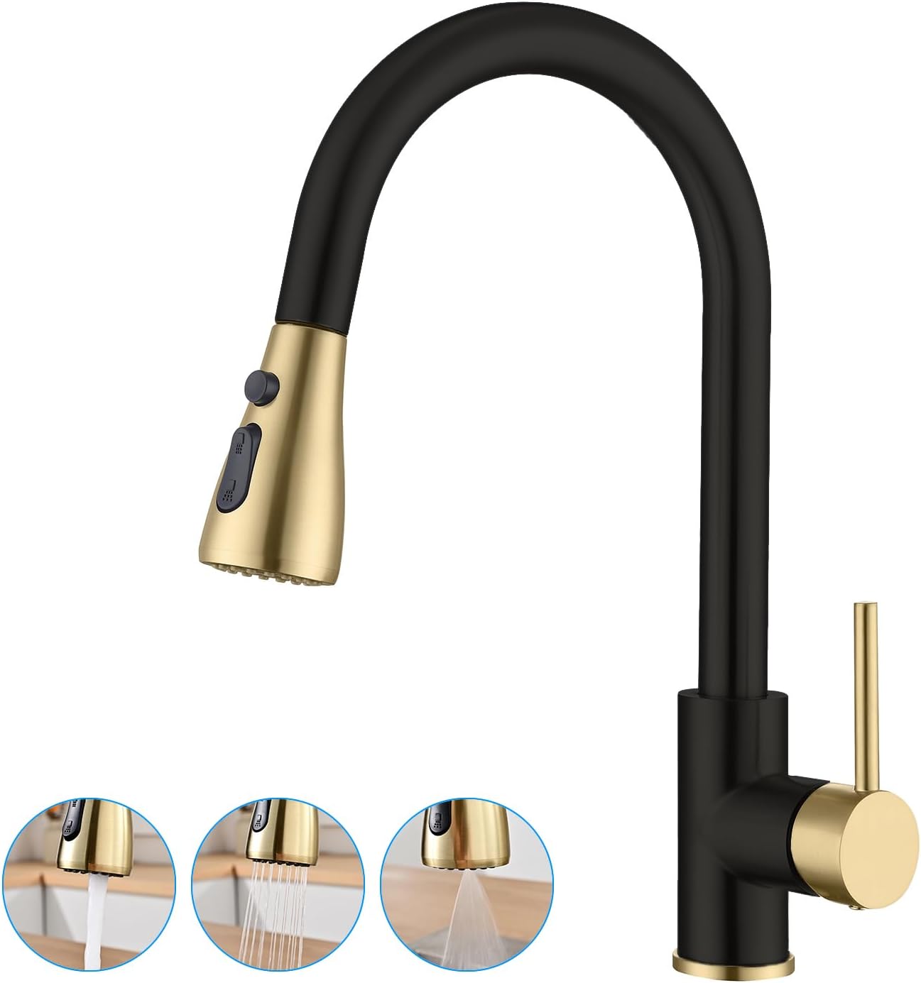 Havin Gold and Black Pull Down Kitchen Faucet for Modern Homes