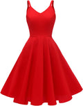 Women's 1950s Retro Spaghetti Strap Cocktail Swing Dress - Pockets