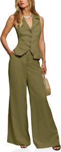 Womens Vest Sets Summer 2 Piece Outfits - Button Crop Blazer Vest