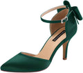 Bridal Pumps for Women Satin Mid Heels with Bow Knot Ankle Strap
