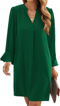 Wkior Women's Long Sleeve V Neck Dress for Casual Everyday Wear