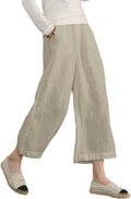 Womens Linen Cropped Pants Loose Casual Capri - Breathable Summer