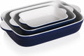 Navy Ceramic Casserole Dishes Set of 3 - Deep Rectangular Bakeware