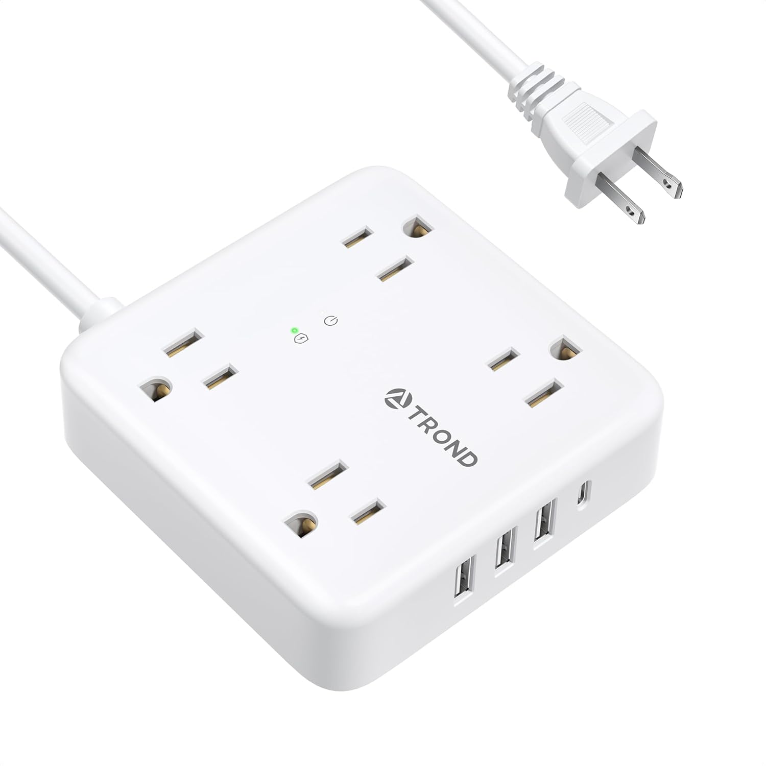 TROND White Surge Protector: 5ft Extension Cord, Multiple Outlets & USB
