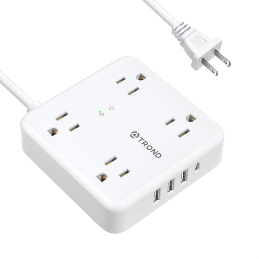 TROND White Surge Protector: 5ft Extension Cord, Multiple Outlets & USB