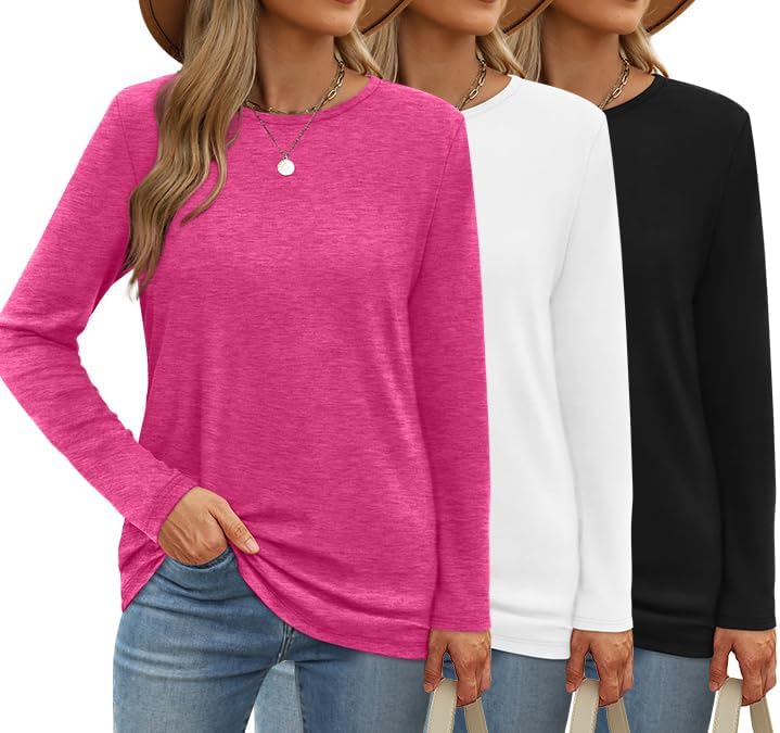 OFEEFAN Womens Long Sleeve Crew Neck Shirts Fall Tops 2024