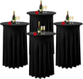 4 Pack Black Spandex Cocktail Table Covers - Elegant Drapes for Wedding & Banquet