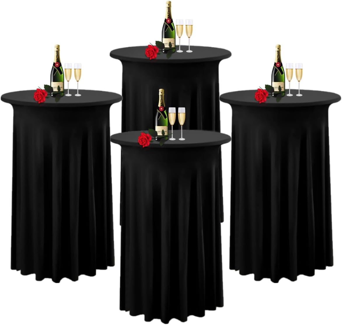 4 Pack Black Spandex Cocktail Table Covers - Elegant Drapes for Wedding & Banquet