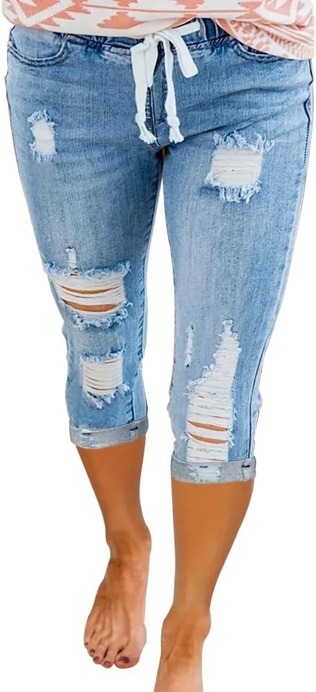 KUNMI Women High Waist Skinny Stretch Ripped Jeans for Comfort