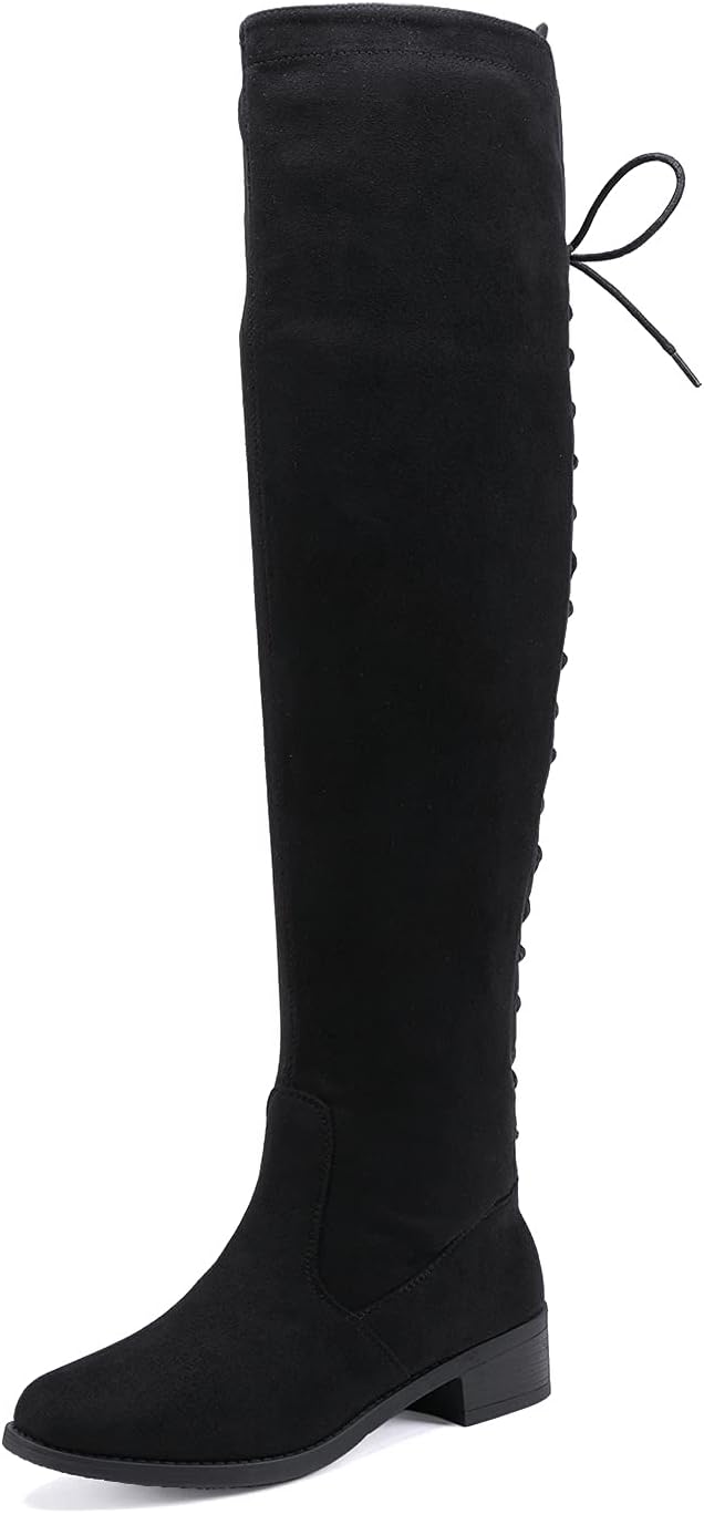EETTARO Women's Over The Knee Lace Up Block Heel Riding Boots