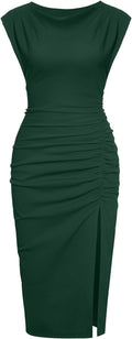 Women's Mock Neck Side Slit Ruched Bodycon Midi Dress - Sleek Evening