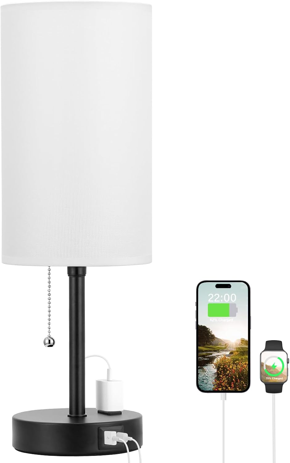 Dicoool 17Inch Tall Bedroom Lamp with USB Ports and AC Outlet