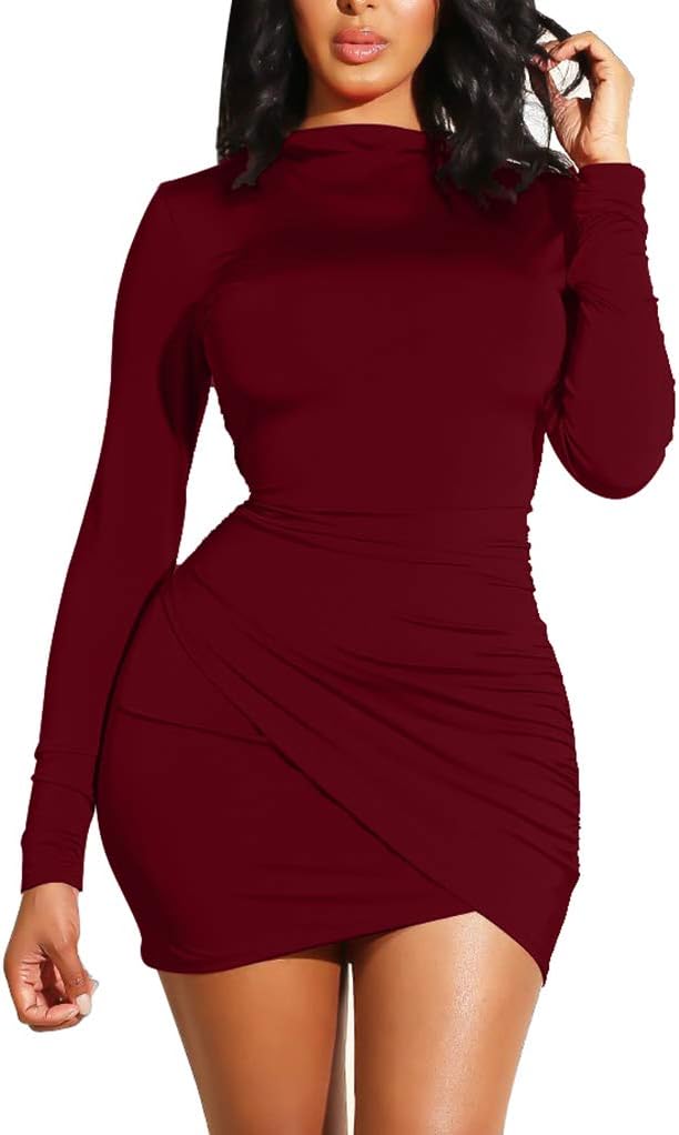 Elegant Sexy Bodycon Ruched Mini Cocktail Dress for Women