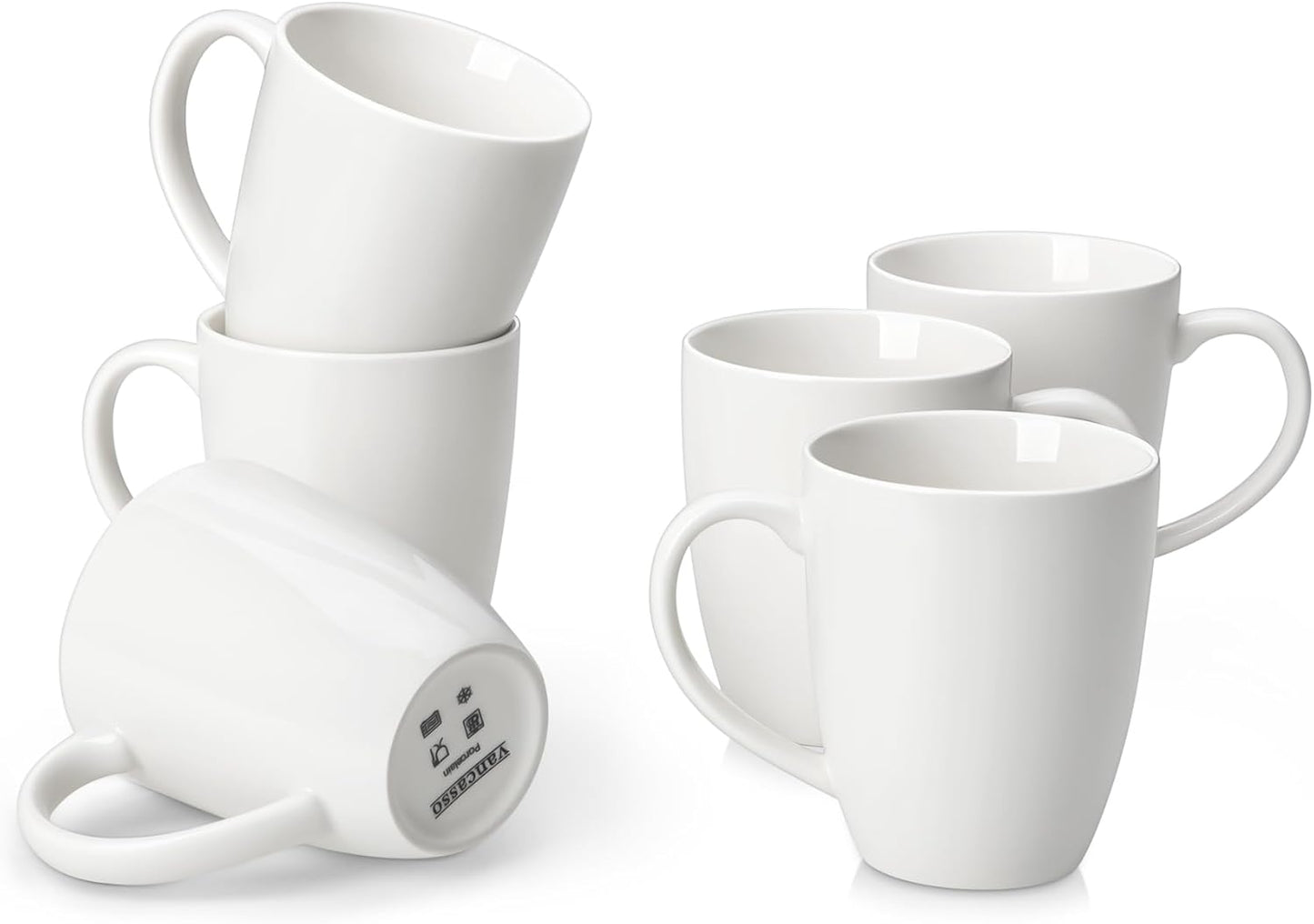 vancasso White Ceramic Coffee Mug Set of 6 for Daily Use