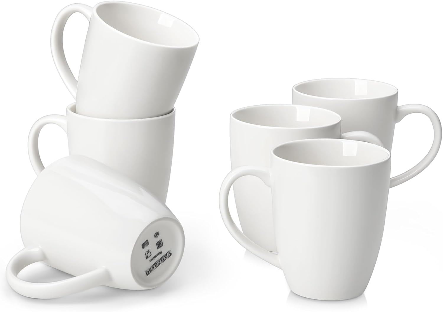 vancasso White Ceramic Coffee Mug Set of 6 for Daily Use