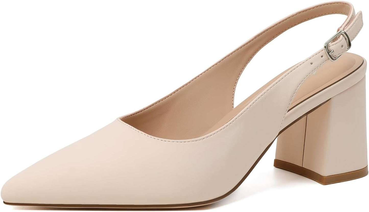 Mostrin Block Slingback Heels for Women - Chic Office Pumps