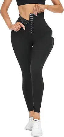 CHRLEISURE High Waisted Tummy Control Leggings with Pockets