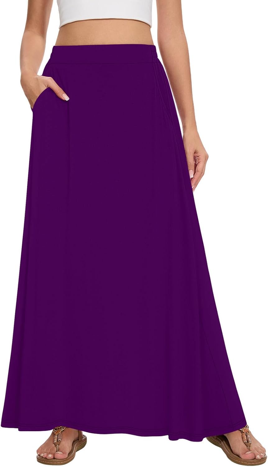 Womens Maxi A-line Long Skirt Casual with Pockets for All Occasions