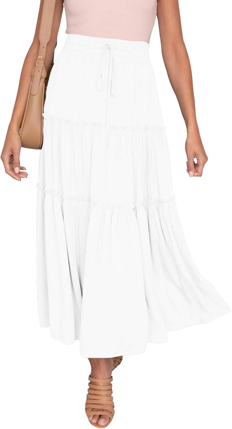 HAEOF Womens Summer Flowy Boho Maxi Skirt with Pockets