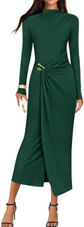 ZESICA Women's 2025 Fall Long Sleeve Bodycon Midi Dress - Mock Neck
