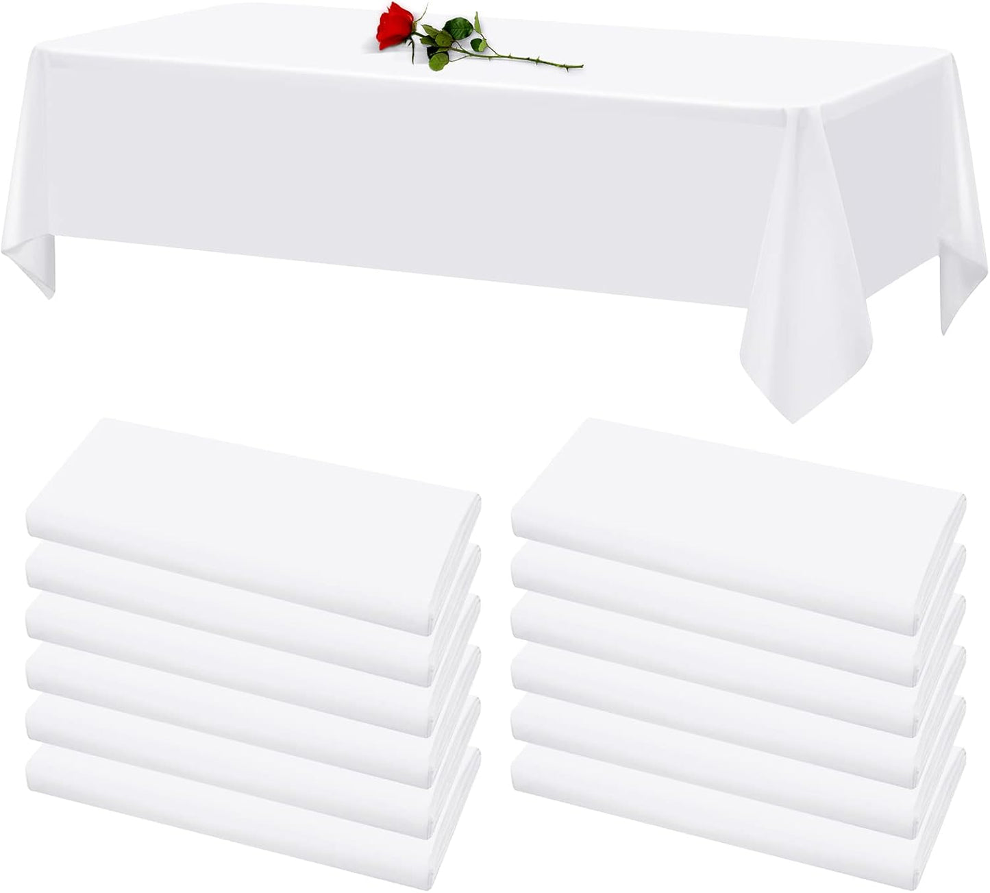 12 Pack White Tablecloths for Rectangle Tables Stain Resistant