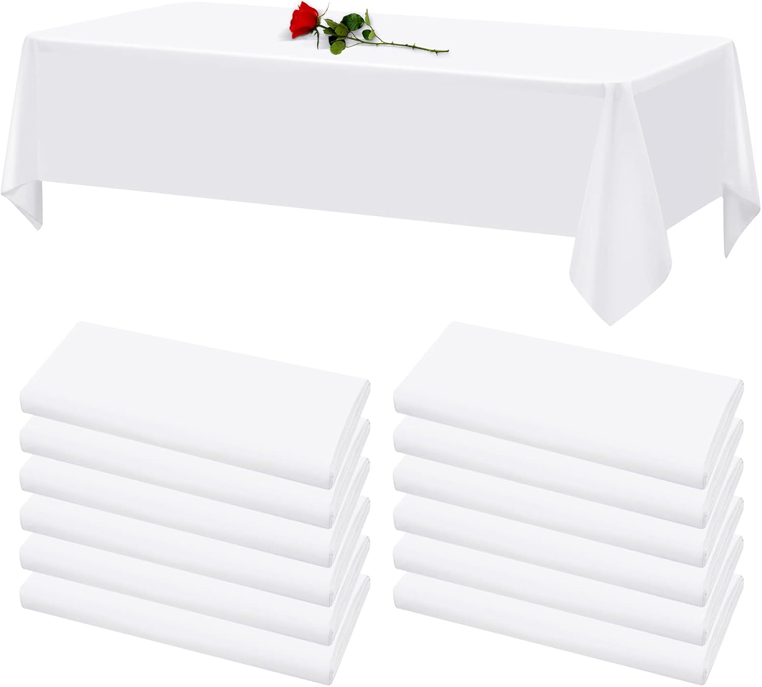 12 Pack White Tablecloths for Rectangle Tables Stain Resistant