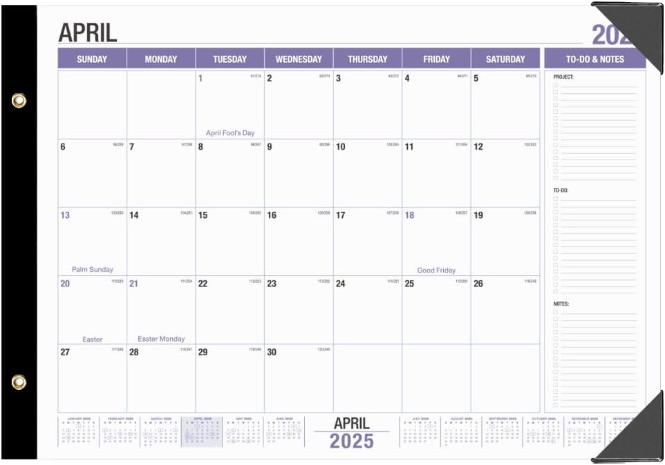 2025-2026 Desk Calendar - 15 Month To-Do List Organizer, 22 x 17, Purple