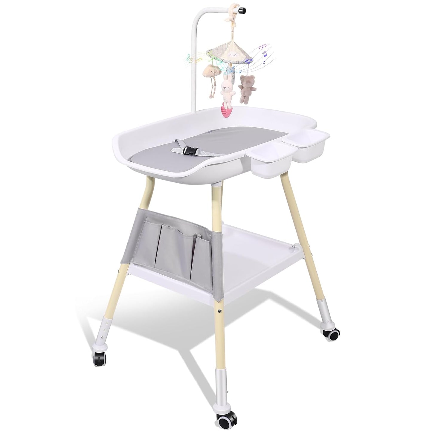 Adjustable Height Baby Changing Table with Crib Mobile and Storage