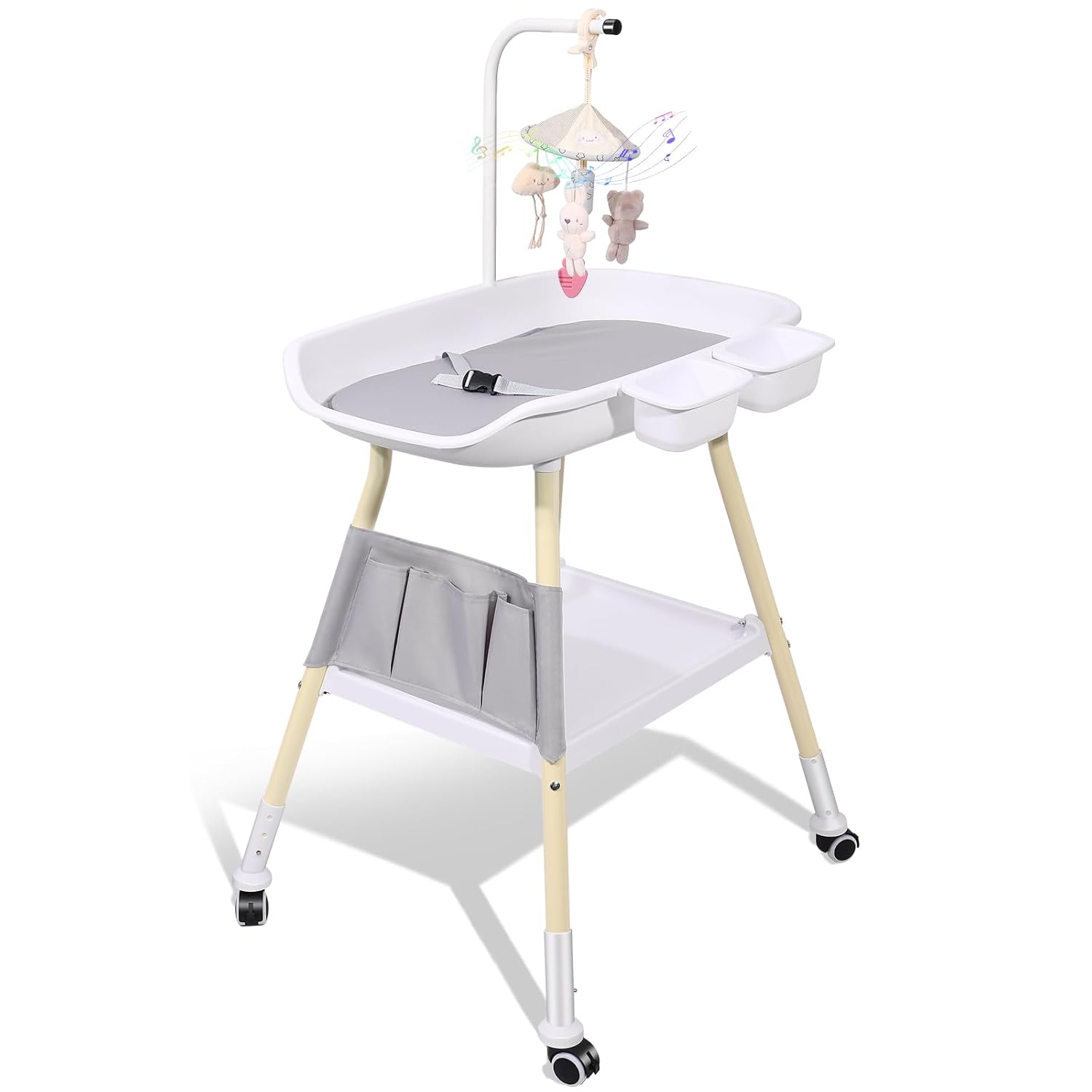Adjustable Height Baby Changing Table with Crib Mobile and Storage