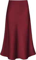 Women's Satin High Waist Fishtail A-Line Midi Skirt - Flowy Comfort