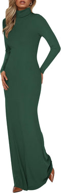 Long Sleeve Turtle Neck Knit Maxi Dress - Flattering Slim Fit