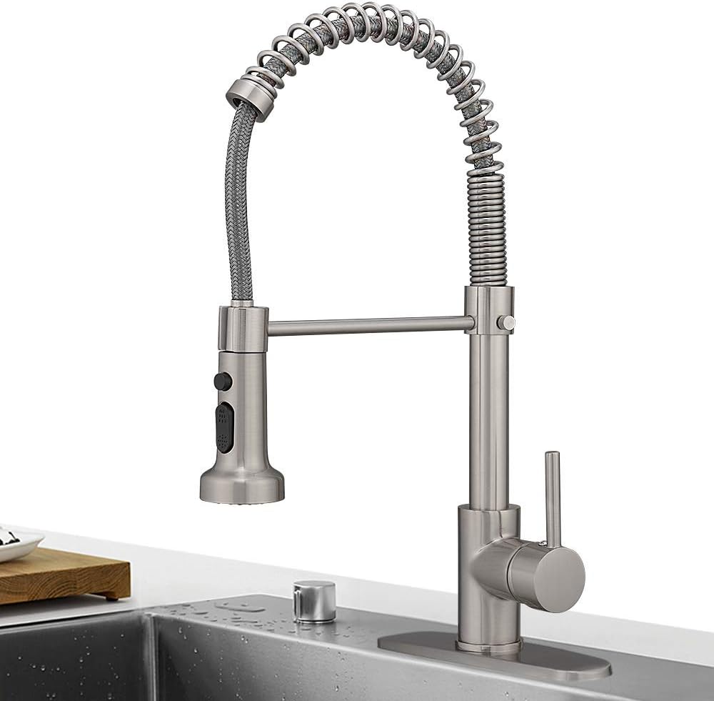 Hoimpro Brass Spring Kitchen Faucet with Pull Down Sprayer