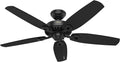 Matte Black 52 in Indoor Ceiling Fan No Light - Quiet 3-Speed