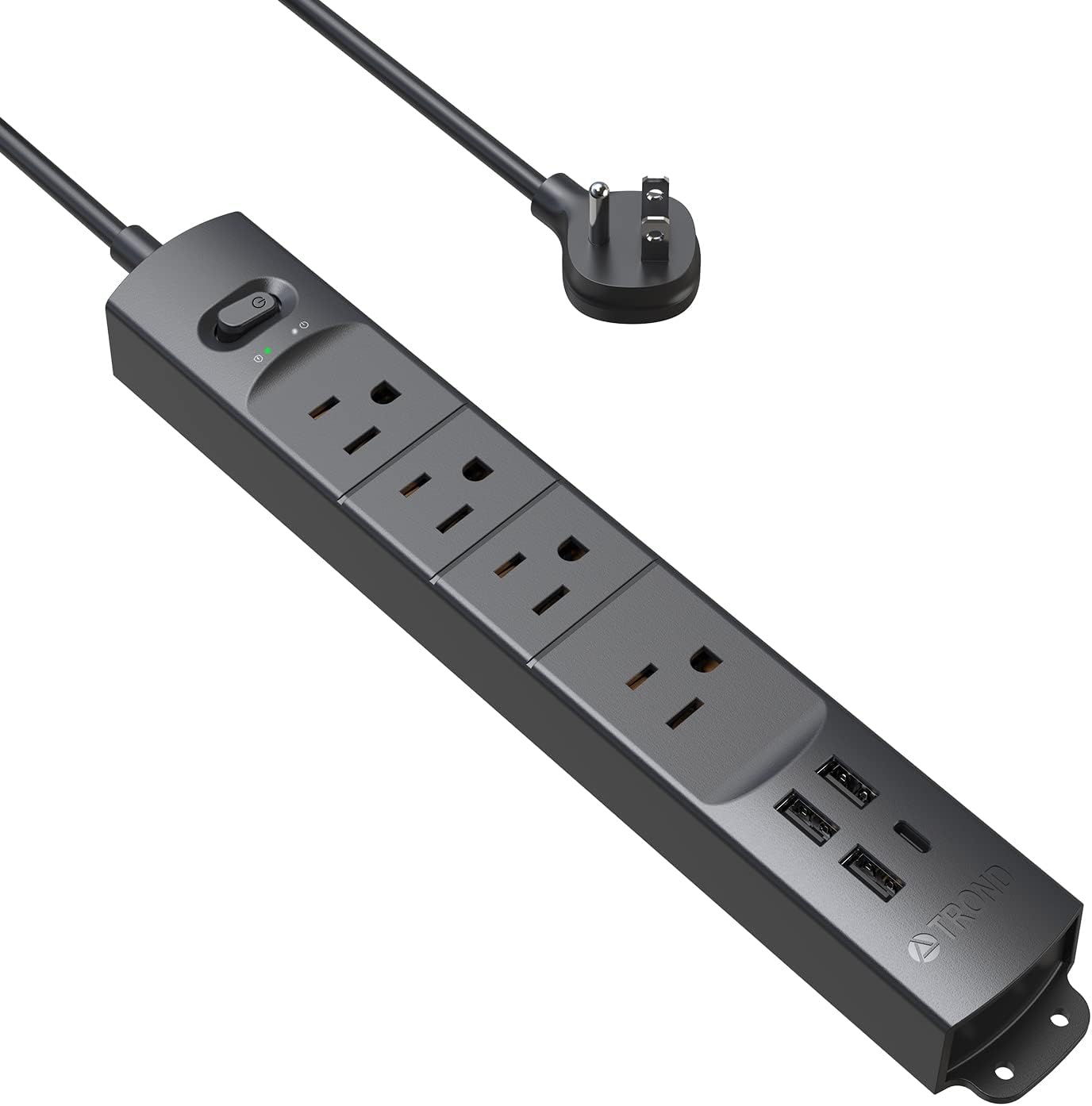 TROND Ultra Slim Surge Protector Power Strip: 4 AC Outlets, 3 USB + 1 Type C, Wall Mountable