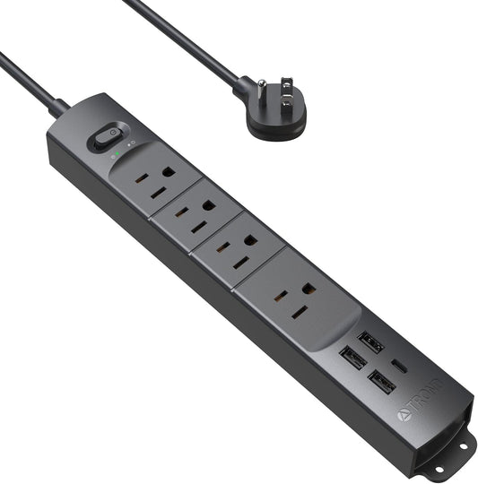 TROND Ultra Slim Surge Protector Power Strip: 4 AC Outlets, 3 USB + 1 Type C, Wall Mountable