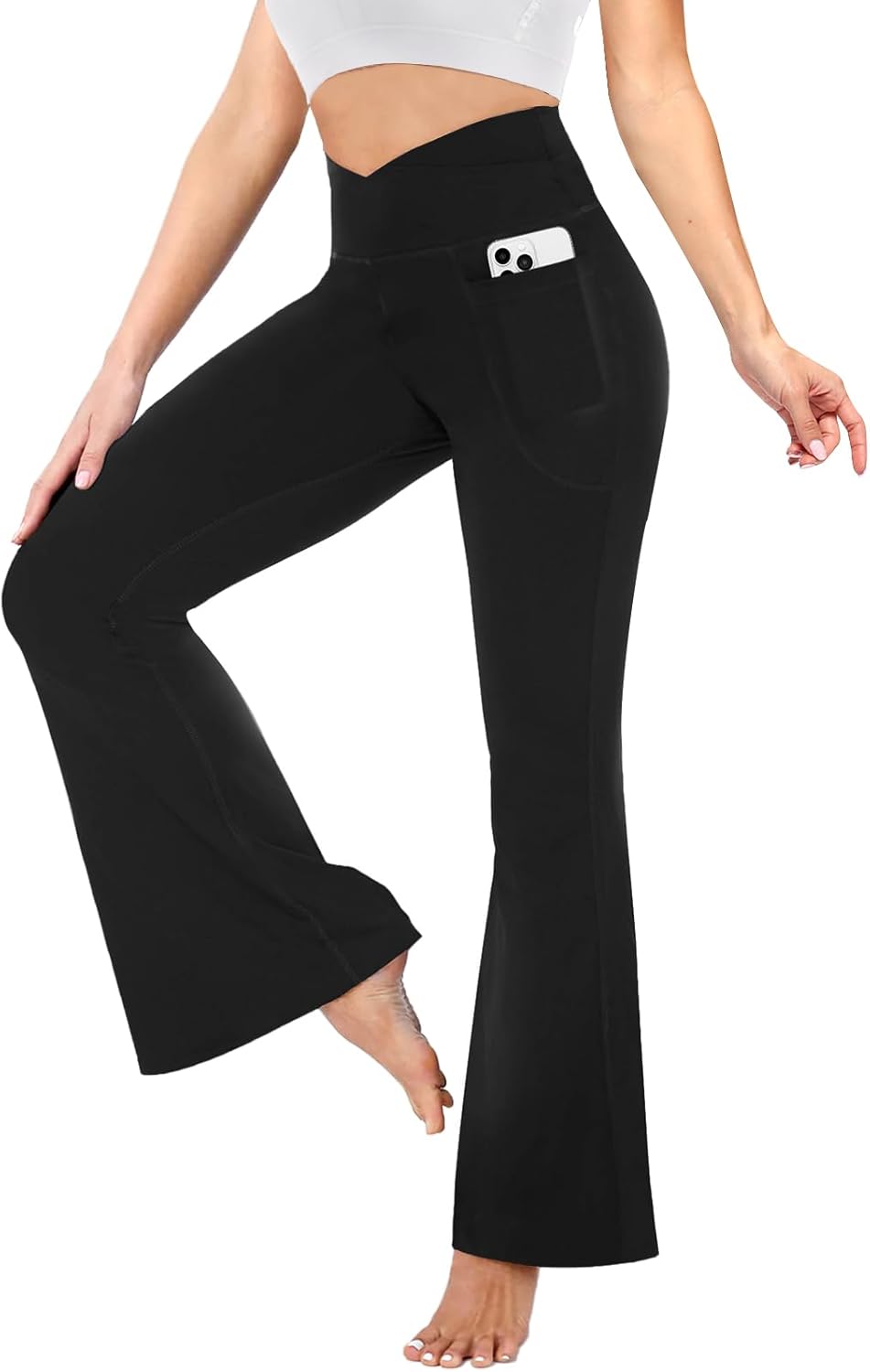 YOLIX Flare Leggings: High Waist, Pockets, Flared Design