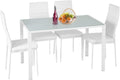 5-Piece Dining Table Set White Glass with 4 Upholstered Chairs
