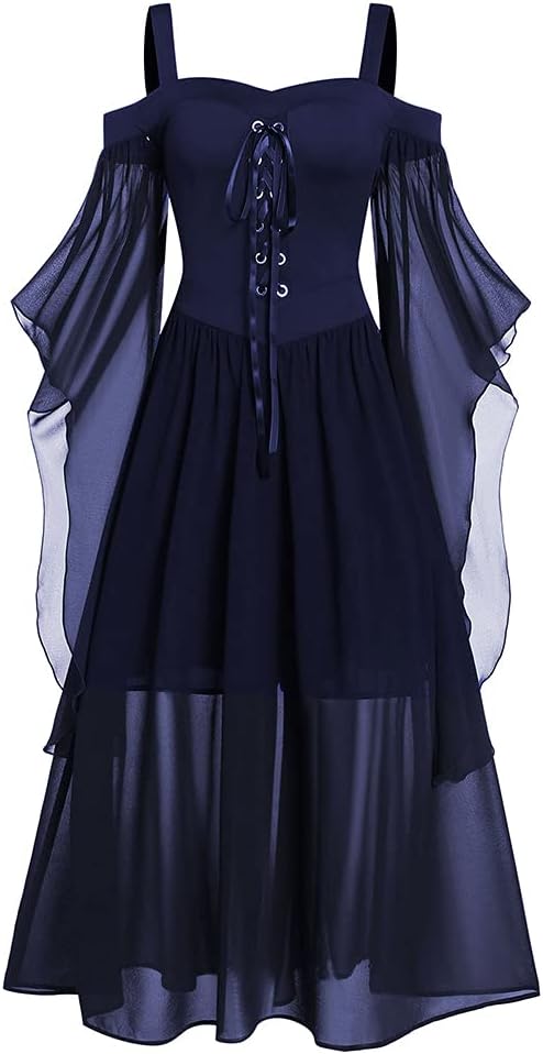 Gothic Punk Dress with Cold Shoulder and Butterfly Sleeves