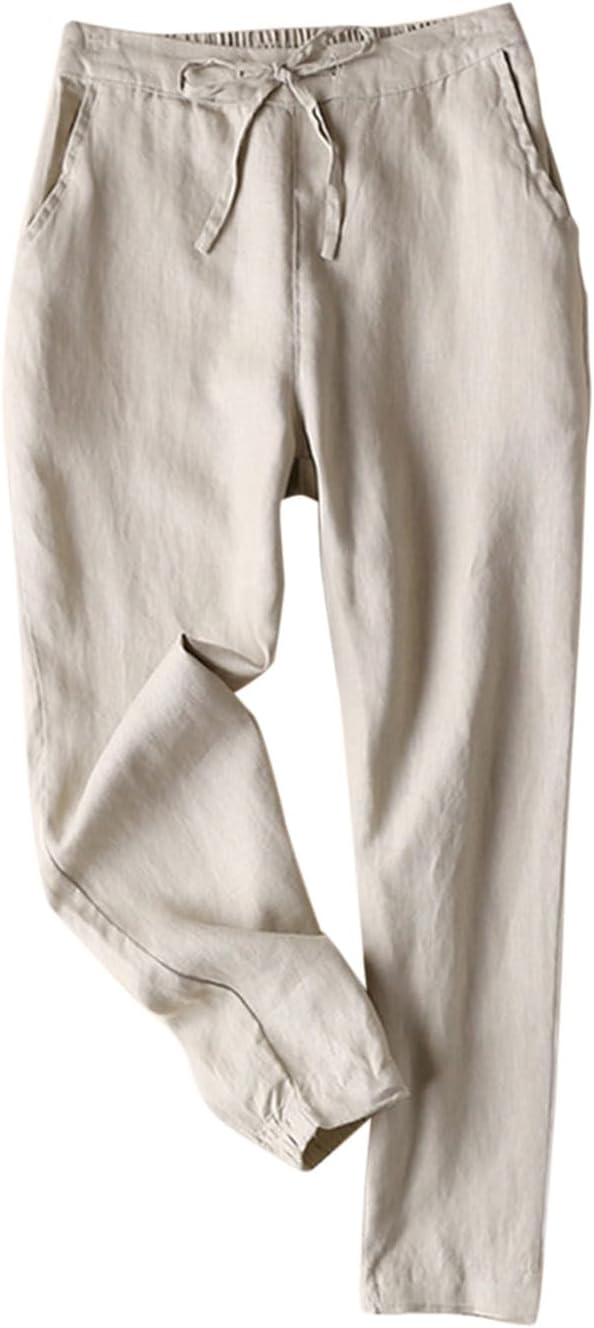 IXIMO Women's Tapered Pants - Comfortable Linen Drawstring Design