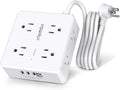 Surge Protector Power Strip - 8 Outlets, 4 USB Ports, 6 ft Flat Plug