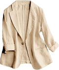 Linen Blazer for Women 3/4 Sleeve Lightweight Spring Summer - Tailored