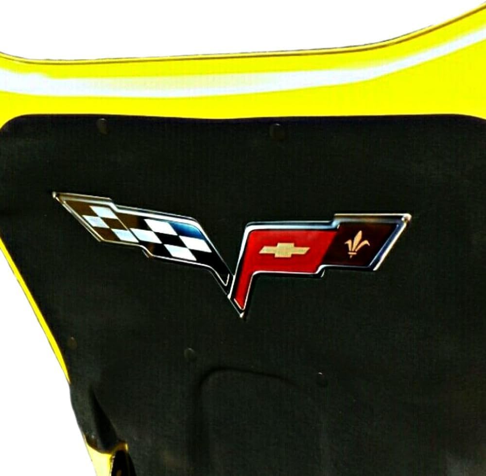 C6 Corvette Crossed Flag Metal Underhood Emblem for 2005-2013