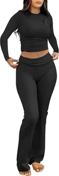 ANRABESS Women 2 Piece Lounge Set - Lightweight Cropped Top