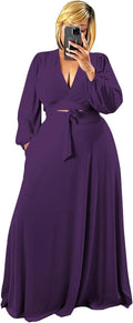 Plus Size Women's 2 Piece Outfits Casual Wrap Crop Top and Maxi Skirt