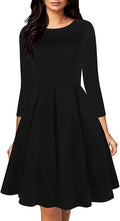 oxiuly Vintage Half Sleeve O-Neck Contrast Swing Dress - Pocketed