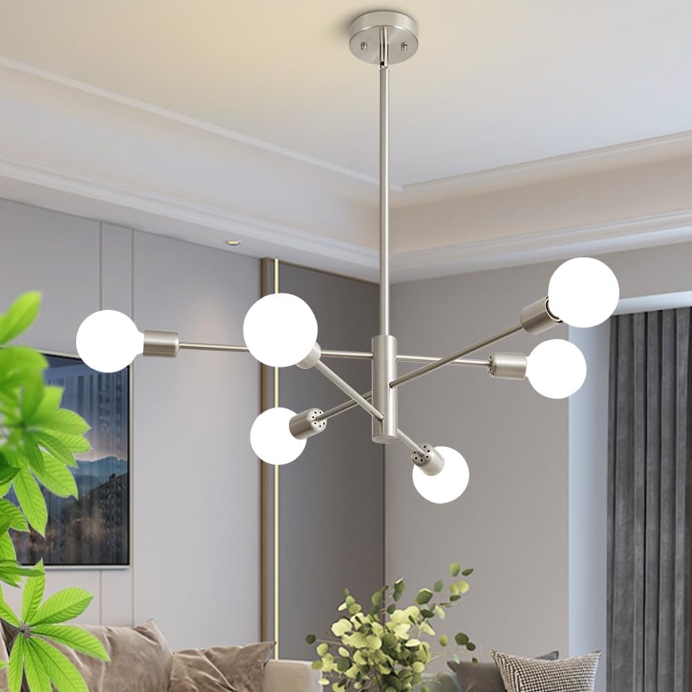 Sputnik Chandelier Modern Brushed Nickel 6-Light Fixture