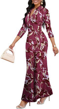 Women's Casual Maxi Dress Featuring V Neck and 3/4 Sleeves