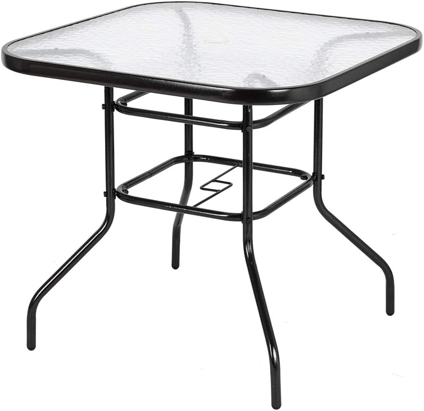 VINGLI Glass Patio Table with Umbrella Hole for Outdoor Use