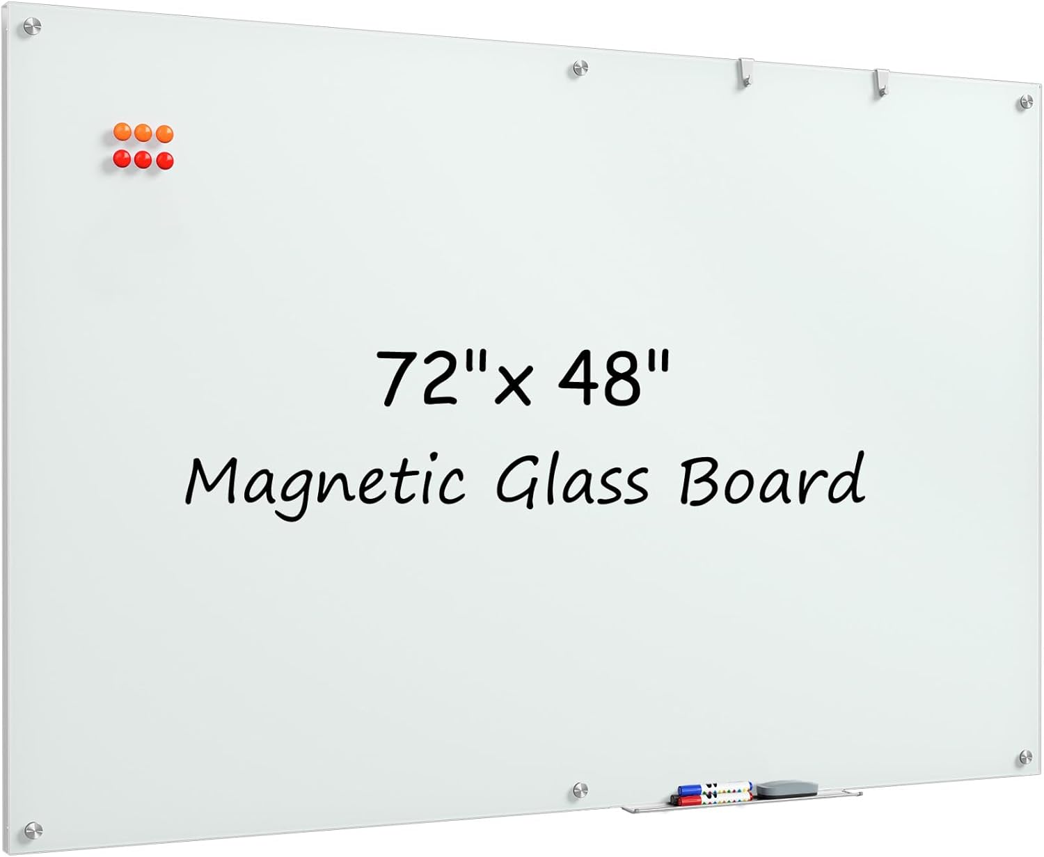 MaxGear 72x48 Frameless Magnetic Glass White Board for Home