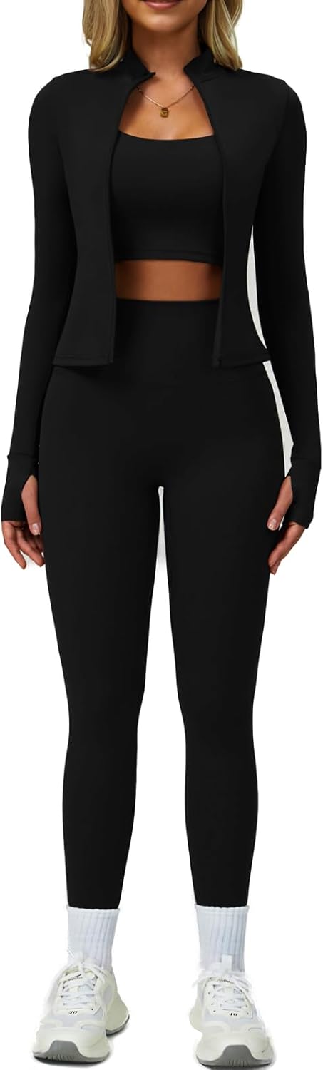 Womens 3 Piece Workout Set for Gym Running Training Comfort